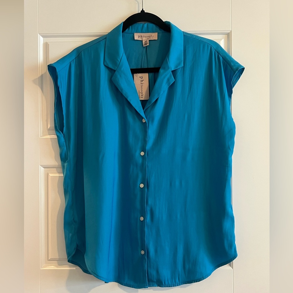 Philosophy Blue Button Down Sleeveless Blouse Size M